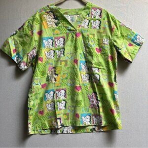 Carebears printed v neck short sleeve scrub top Sz M